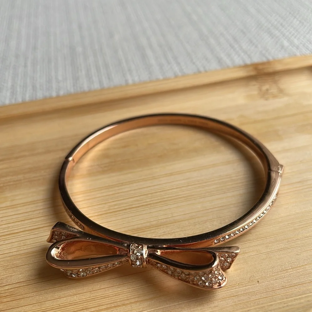 Kate Spade Love Note Rose Gold Bow Rhinestone Hinge Bangle Bracelet - Picture 9 of 9